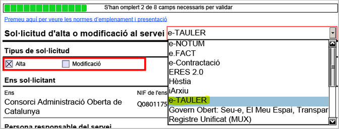 Seleccionar el servei e-TAULER